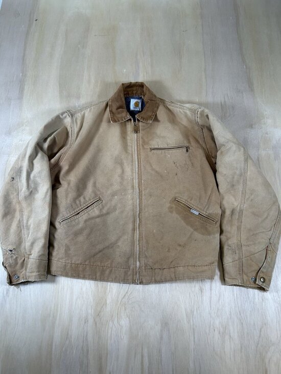 Carhartt Other - Vintage 1980s Carhartt Detroit Jacket Blanket Lined Tan Distressed Work Size M